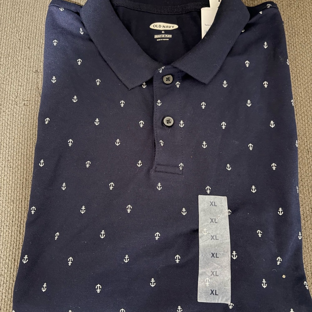 Old Navy Navy Polo with White Anchor Pattern